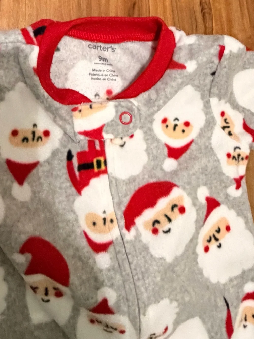 Carter's Grey and Red Santa Fleece Footed One-Piece